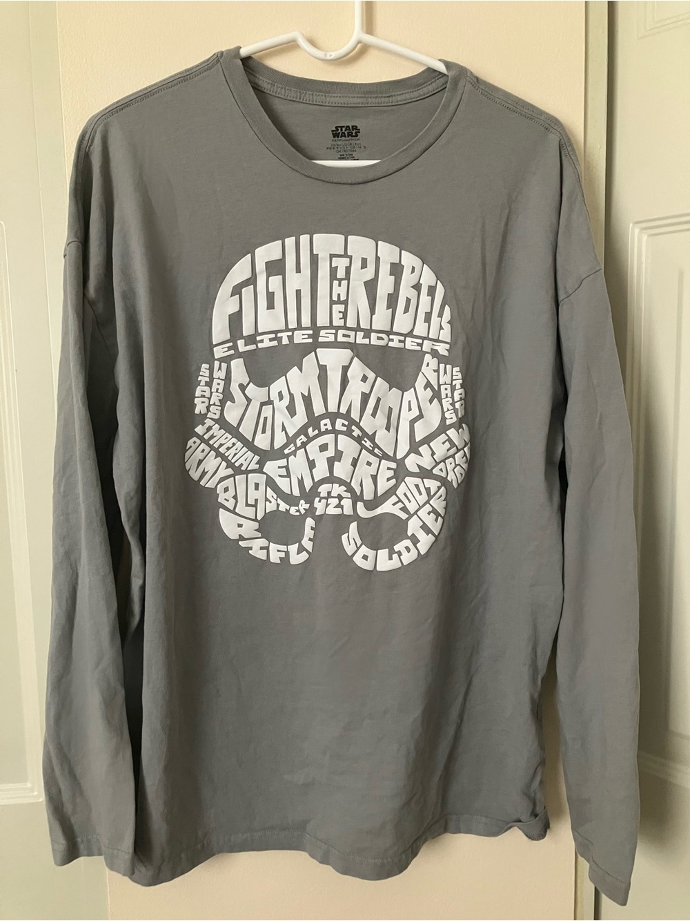 Star Wars Men’s Long Sleeve Stormtrooper Word-Art Tee - Gray & White
